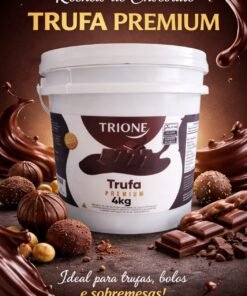 Recheio de chocolate Trufa Premium 4kg em balde, sabor delicioso com avelãs e cacau.
