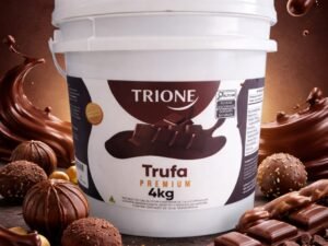 Recheio de chocolate Trufa Premium 4kg em balde, sabor delicioso com avelãs e cacau.