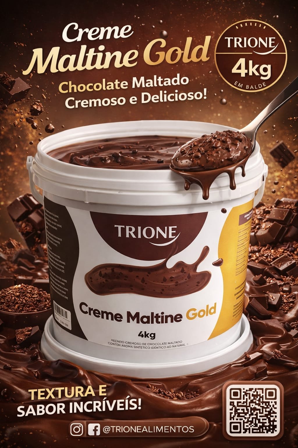 Creme Maltine Gold Trione 4kG em balde, chocolate maltado cremoso e delicioso. Creme Maltine Gold Trione 4kG em balde, chocolate maltado cremoso e delicioso.