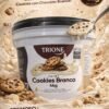 Creme Leitinho Trione 4kG em balde, sabor irresistível de cookies com chocolate branco.